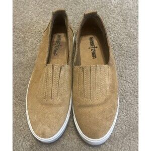 MINNETONKA Women's Shoes Gabi Slip On Sneakers Leather Suede Moccasin Tan Size 8